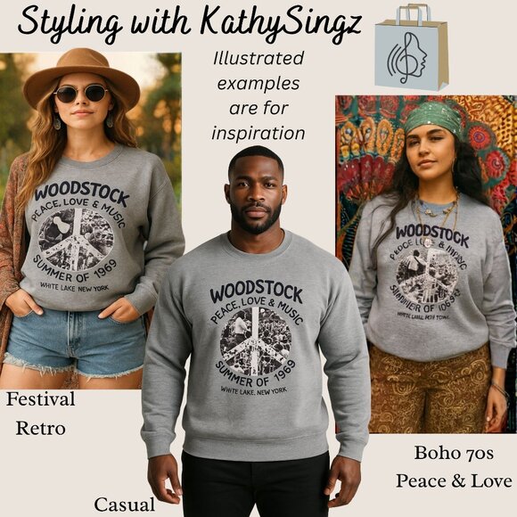 Woodstock Sweatshirt 2XL Gray Peace Love Music Retro Festival Style Men Women - Picture 2 of 9